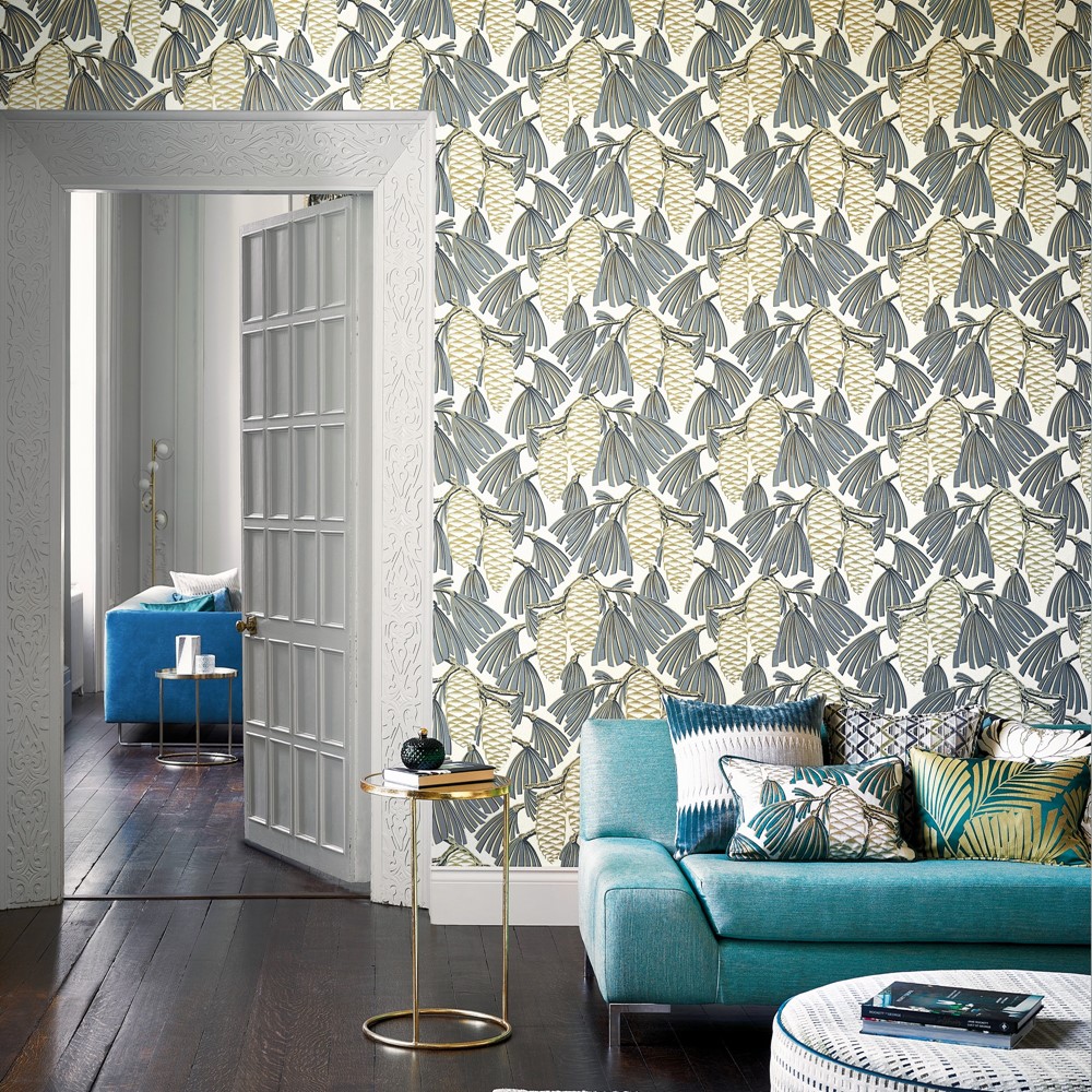 Foxley Wallpaper 112128 by Harlequin in Platinum Gold Yellow